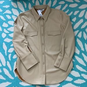🤎 Steve Madden-BB Dakota Tan Faux Leather Shirt/Jacket Button Up Size Large 🤎